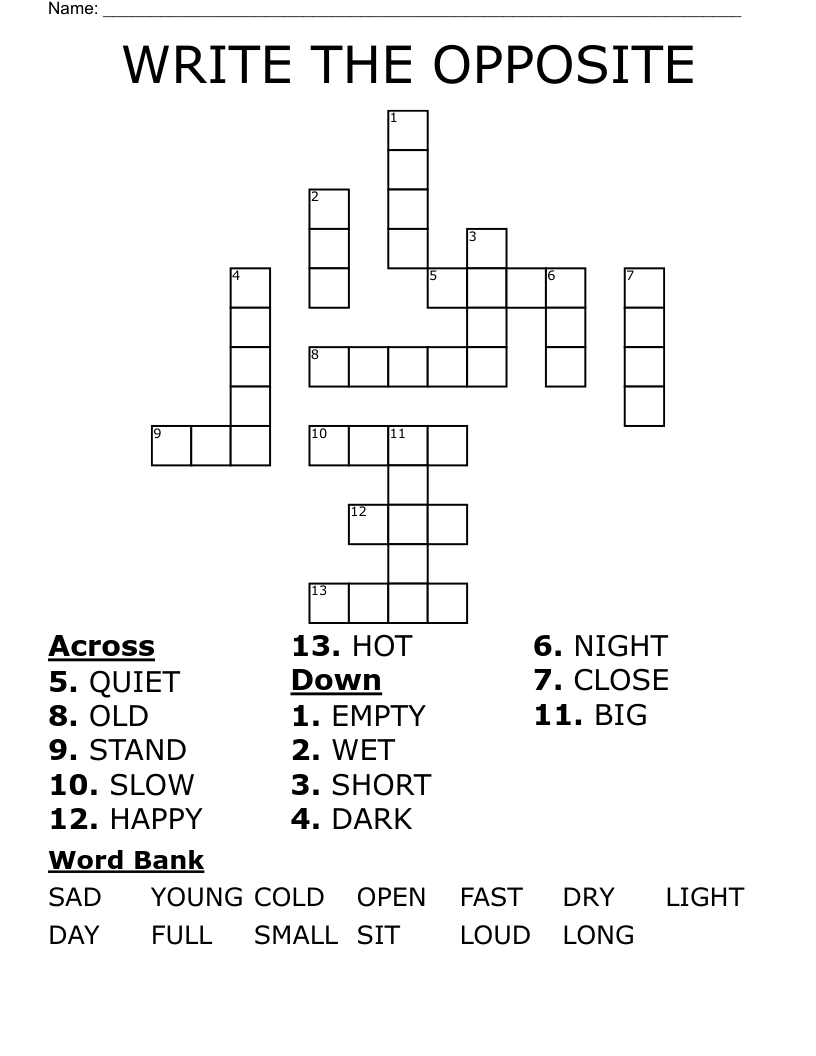 WRITE THE OPPOSITE Crossword