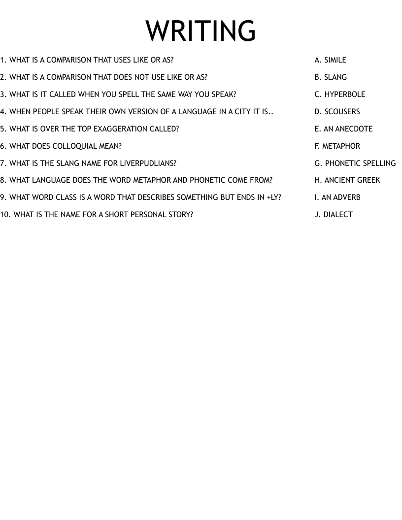 WRITING  Worksheet