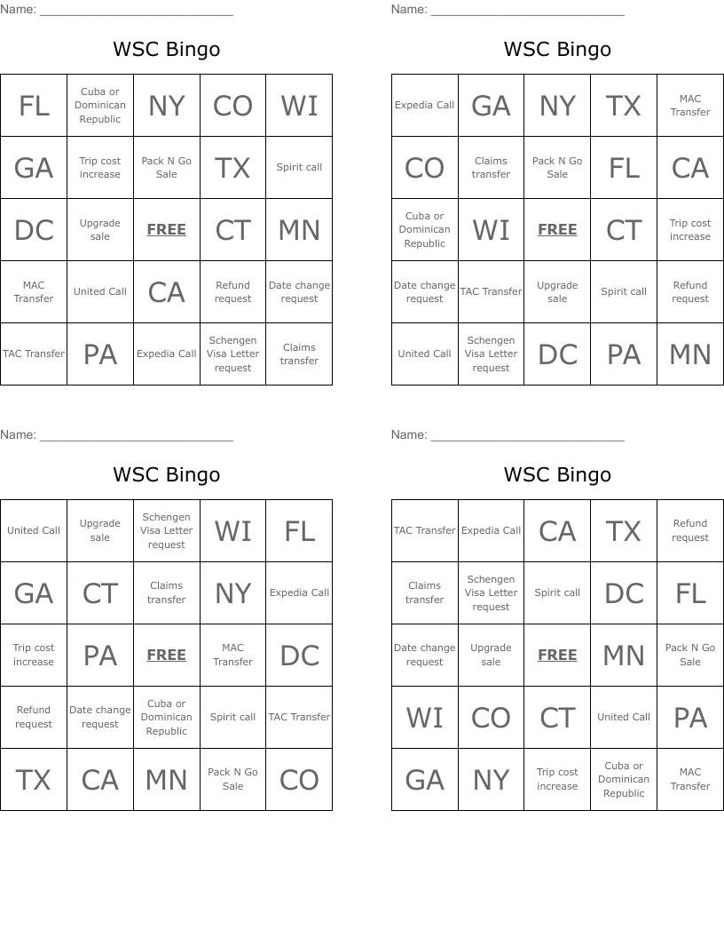 WSC Bingo