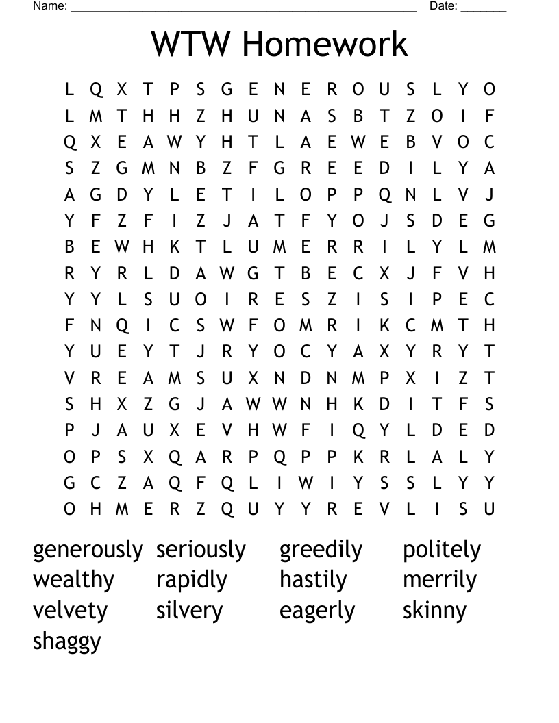 WTW Homework Word Search