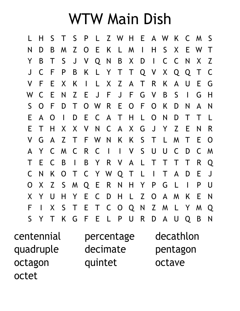 WTW Main Dish Word Search