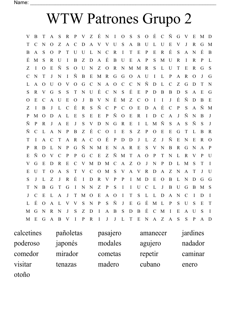 WTW Patrones Grupo 2 Word Search