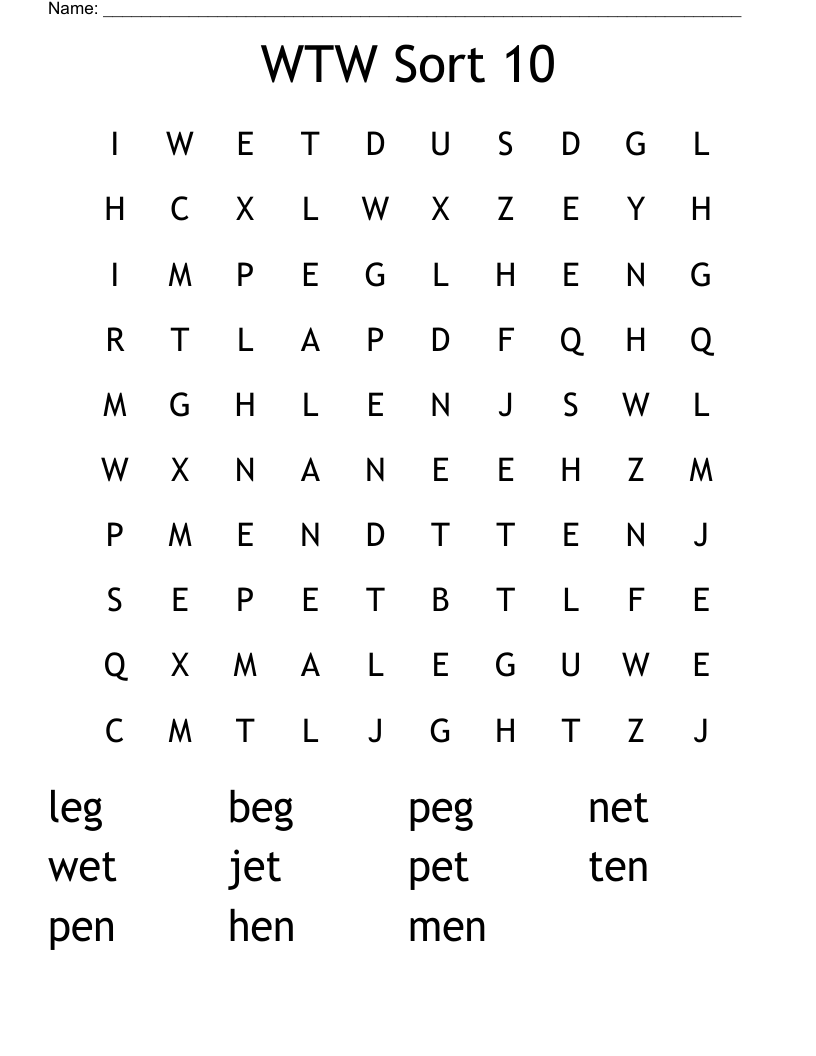 WTW Sort 10 Word Search