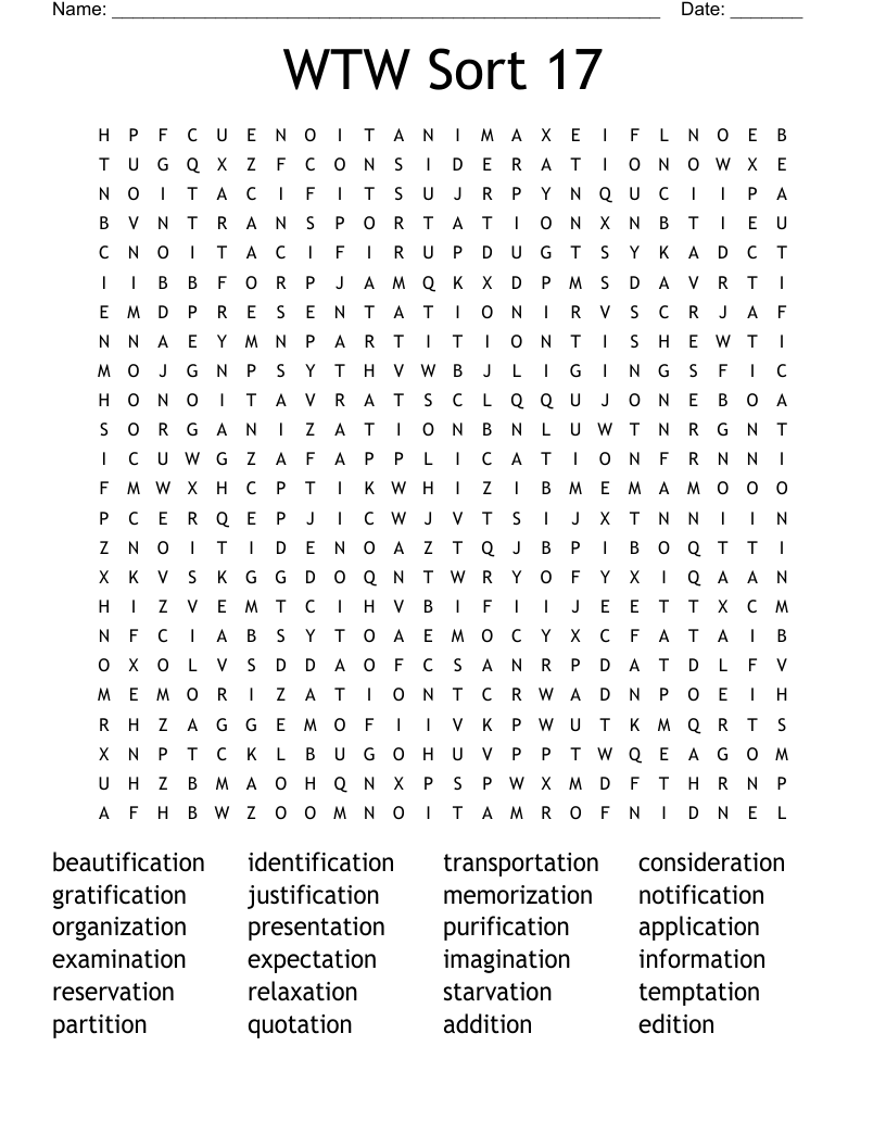 WTW Sort 17 Word Search