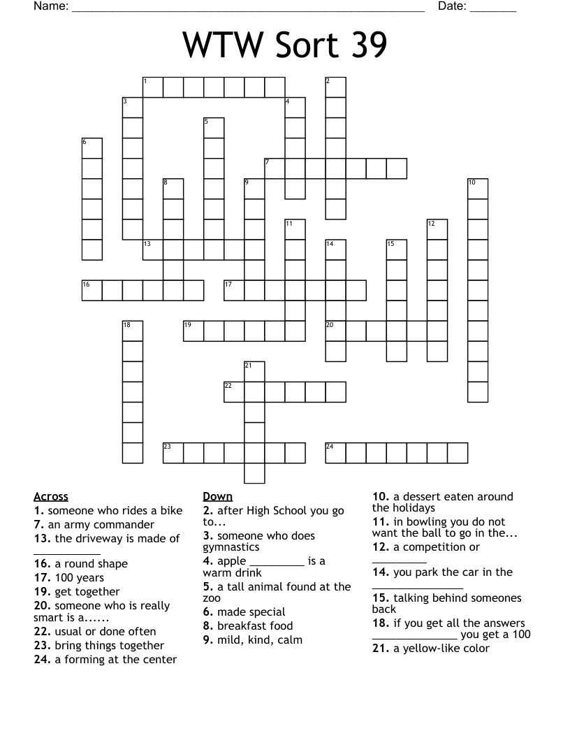 WTW Sort 39  Crossword