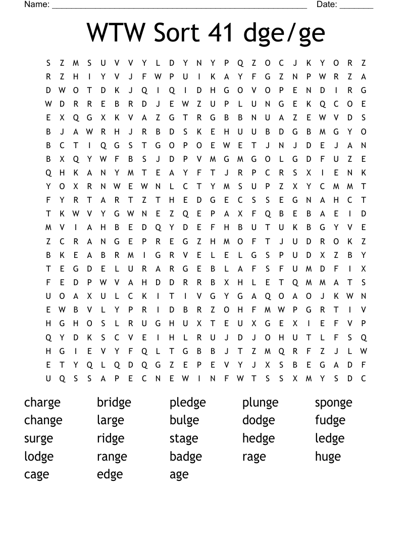 WTW Sort 41 dge/ge Word Search