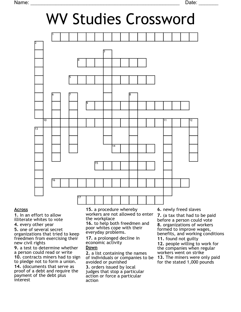 WV Studies Crossword