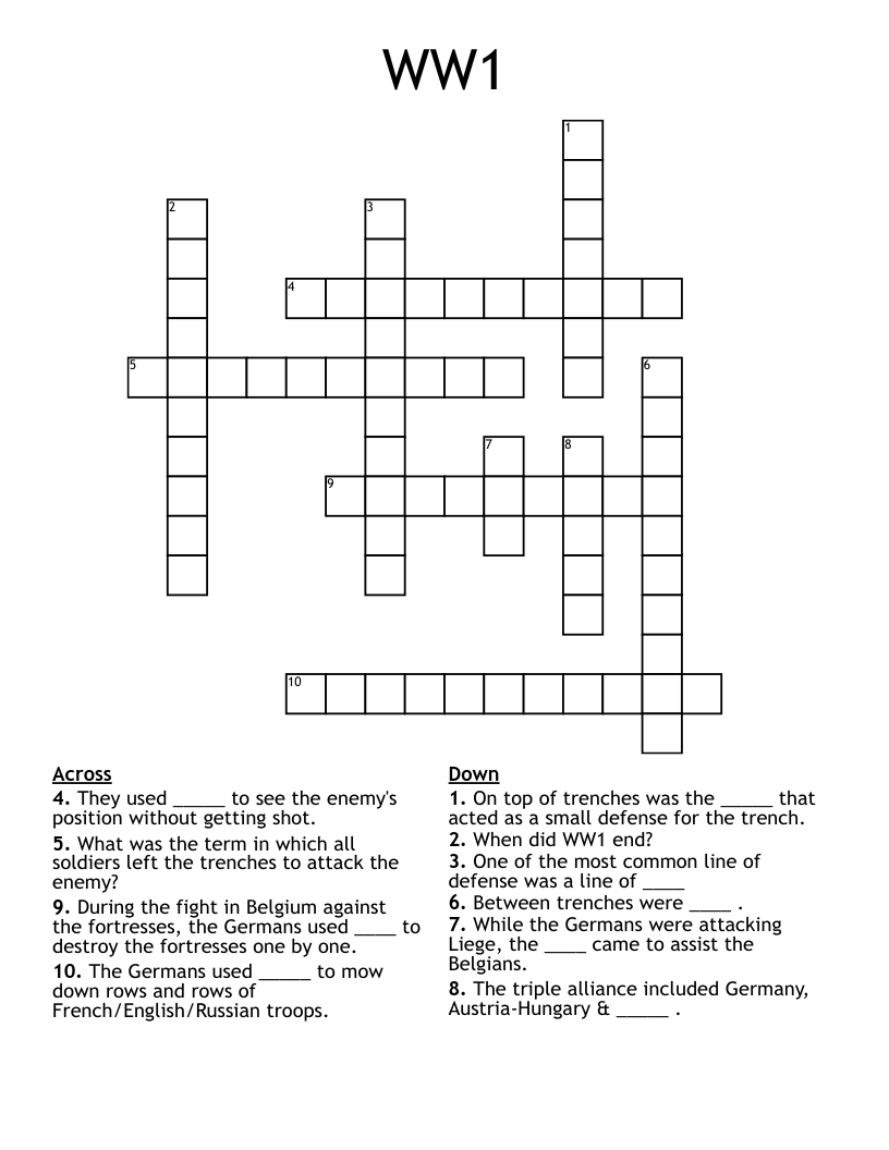 WW1 Crossword