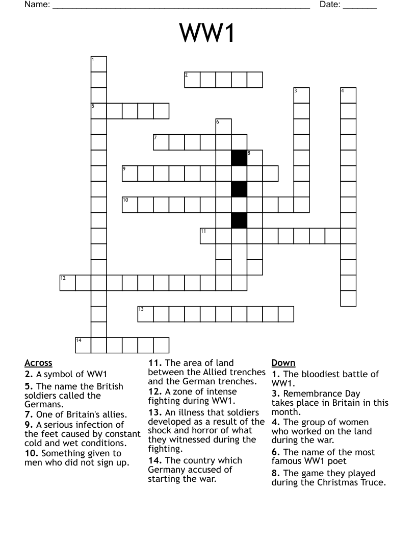 WW1 Crossword