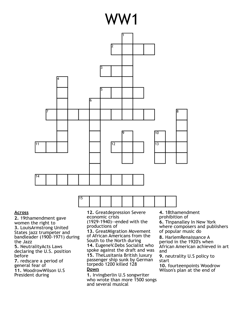 WW1 Crossword