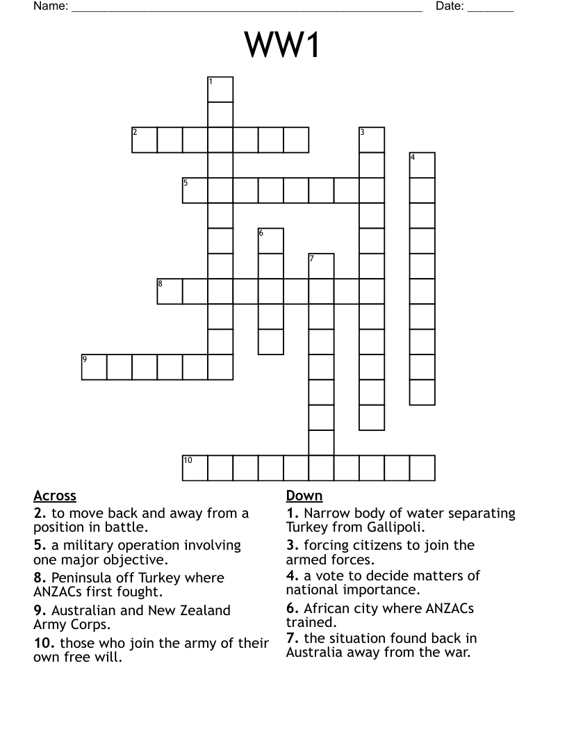 WW1 Crossword
