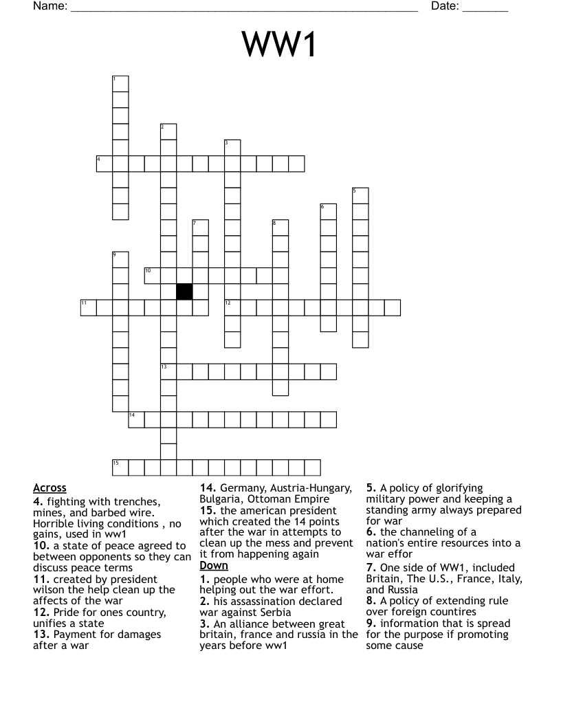 WW1 Crossword