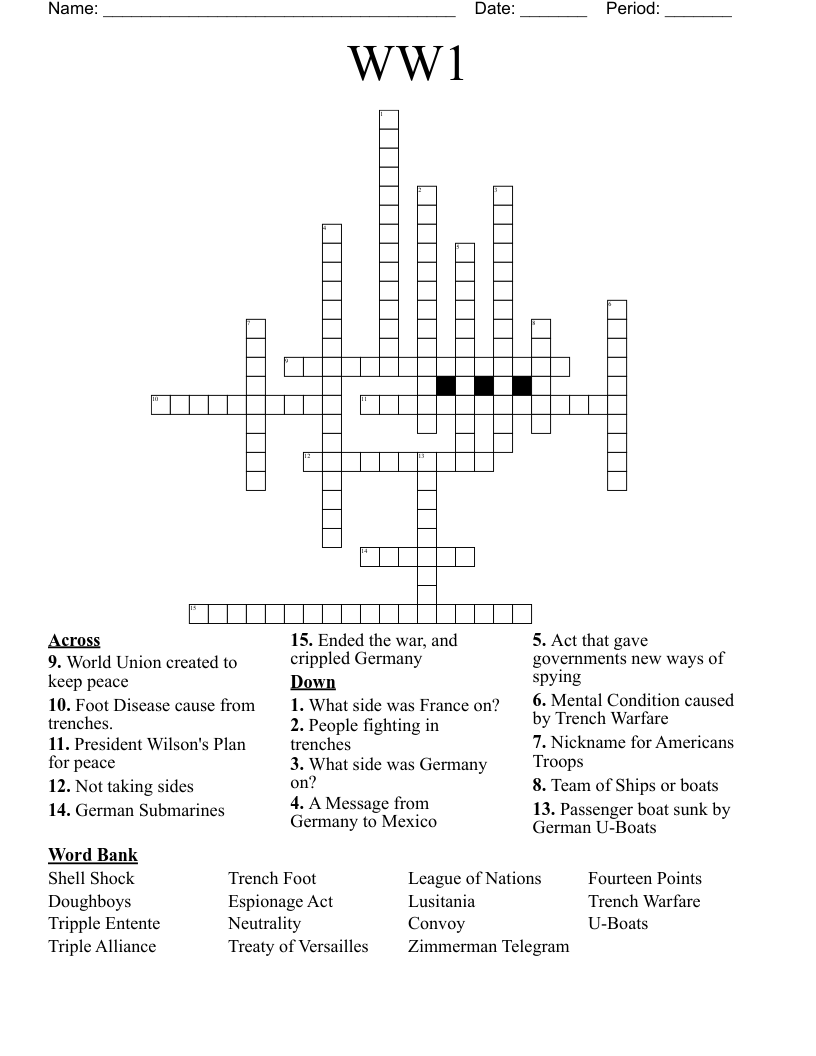 WW1 Crossword