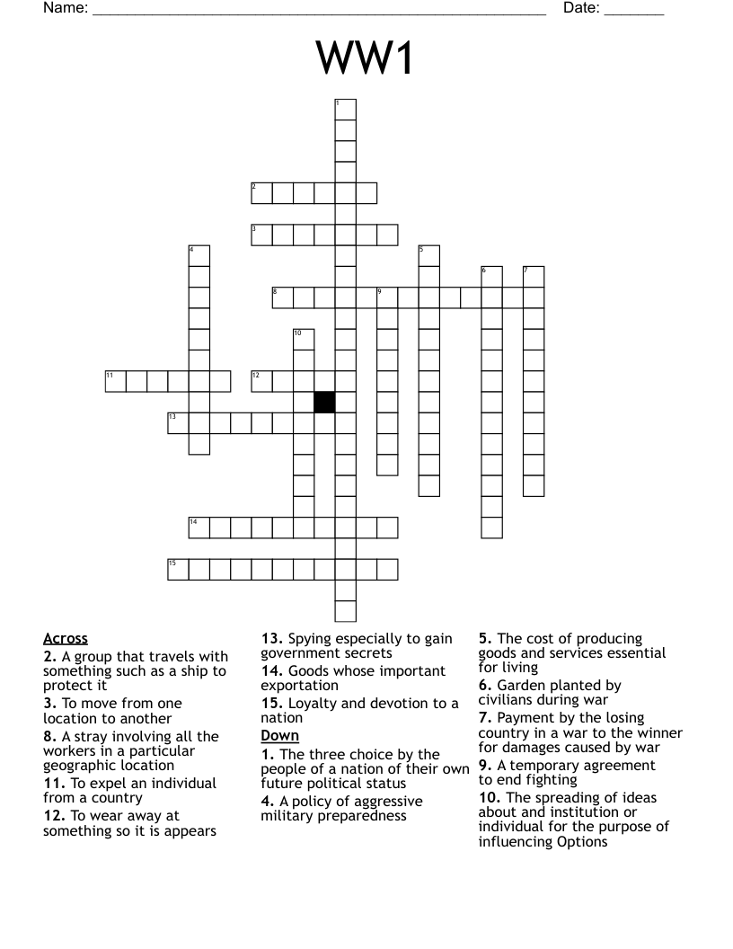WW1 Crossword