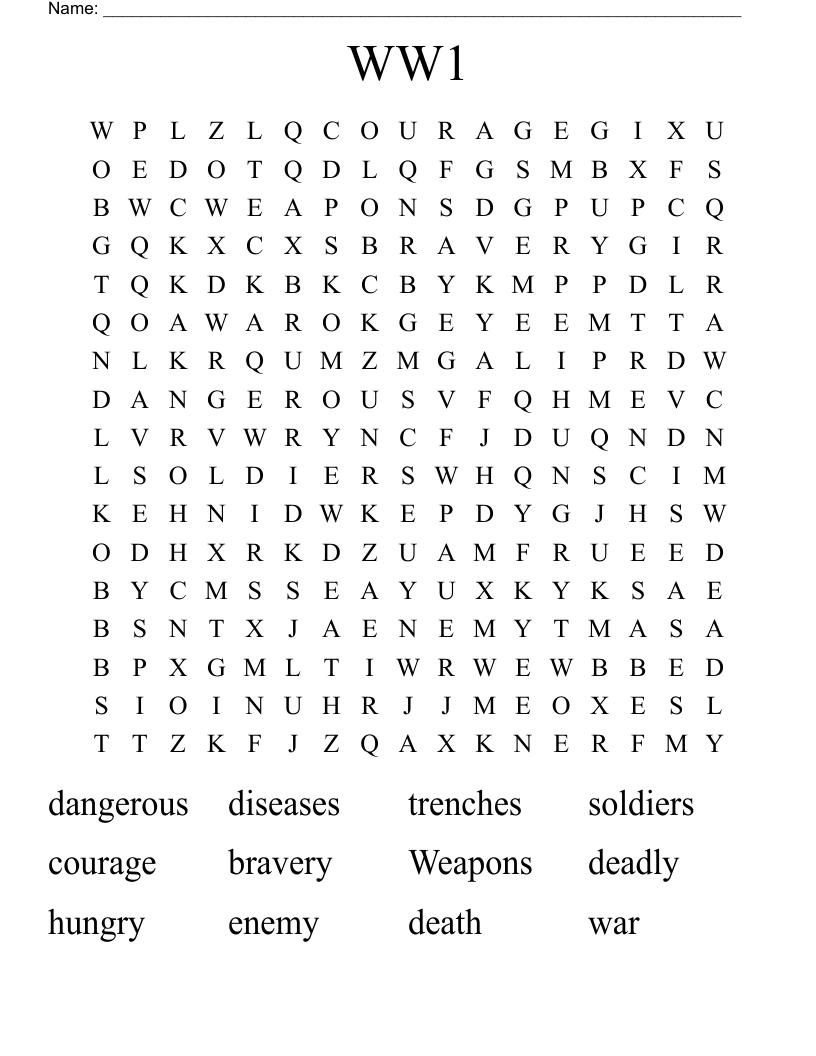 WW1 Word Search