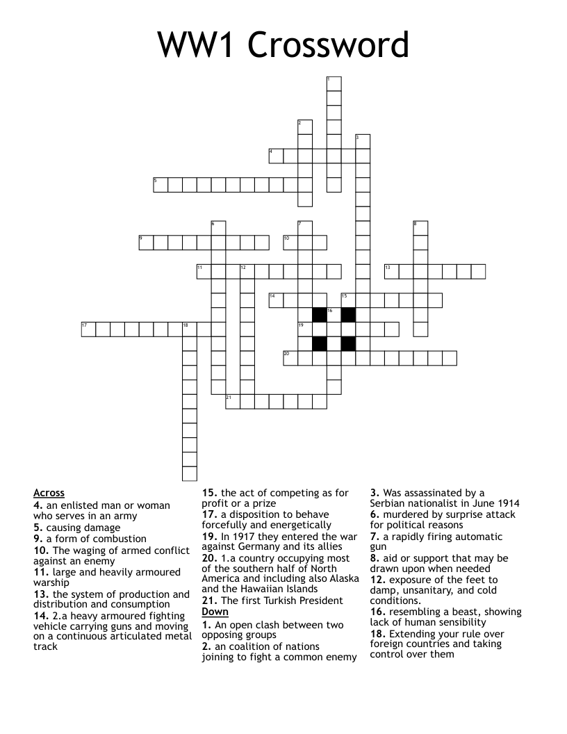 WW1 Crossword