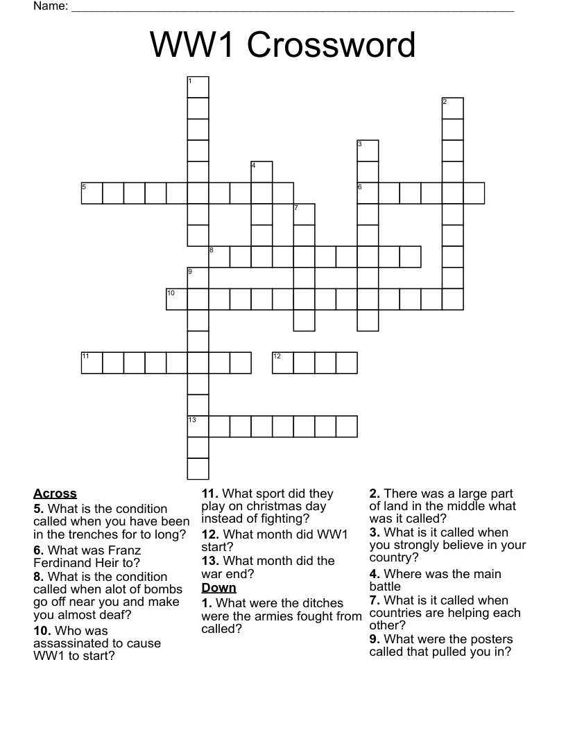 WW1 Crossword