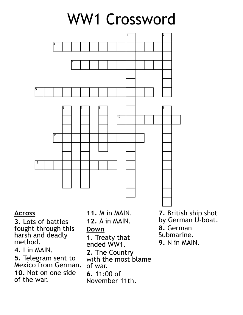 WW1 Crossword