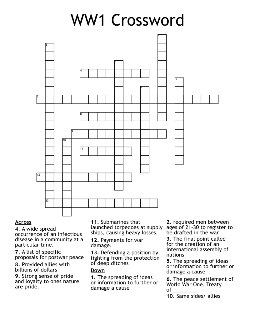 WW1 Crossword