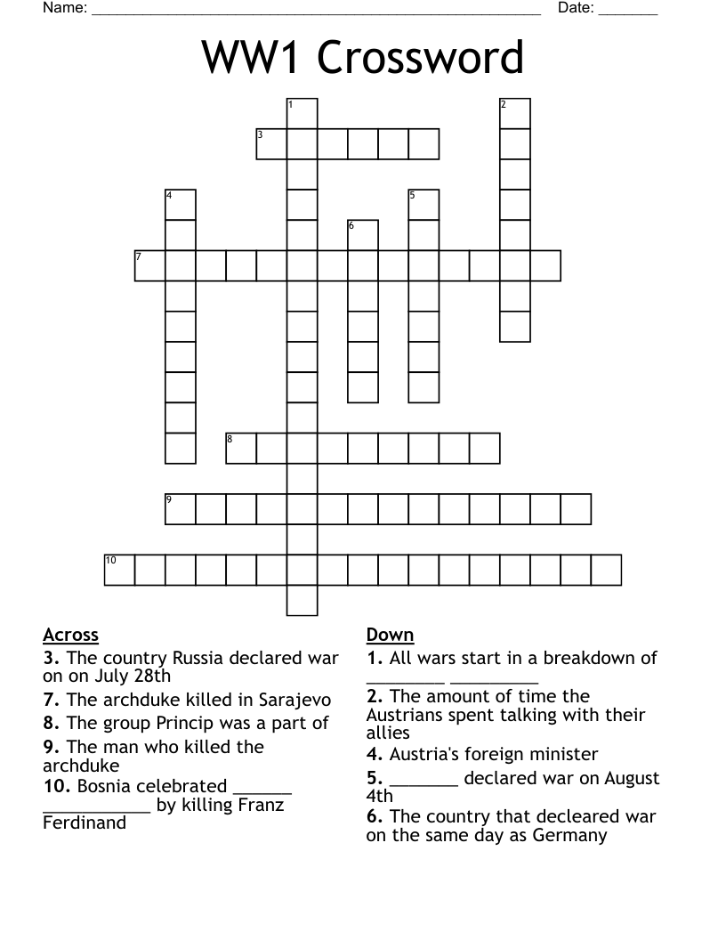 WW1 Crossword