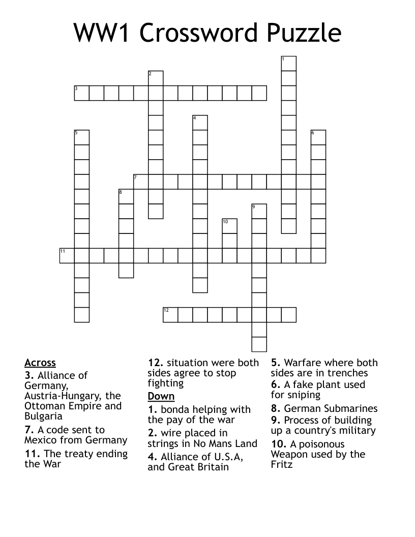 WW1 Crossword Puzzle
