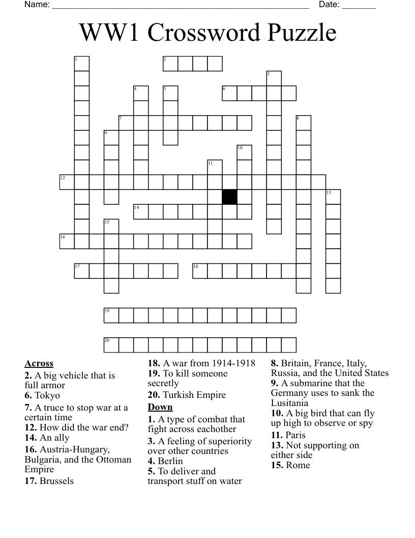 WW1 Crossword Puzzle