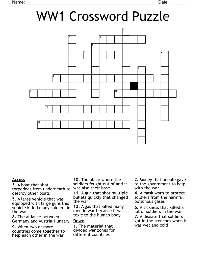 WW1 Crossword Puzzle 