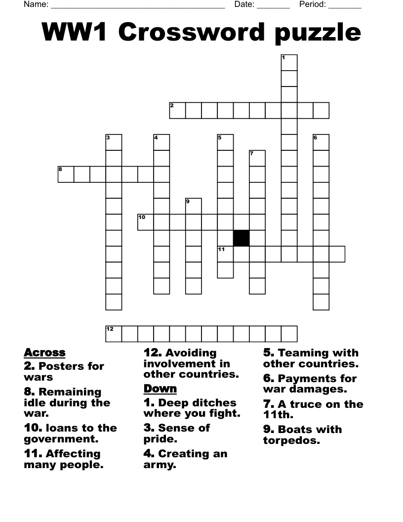 WW1 Crossword puzzle