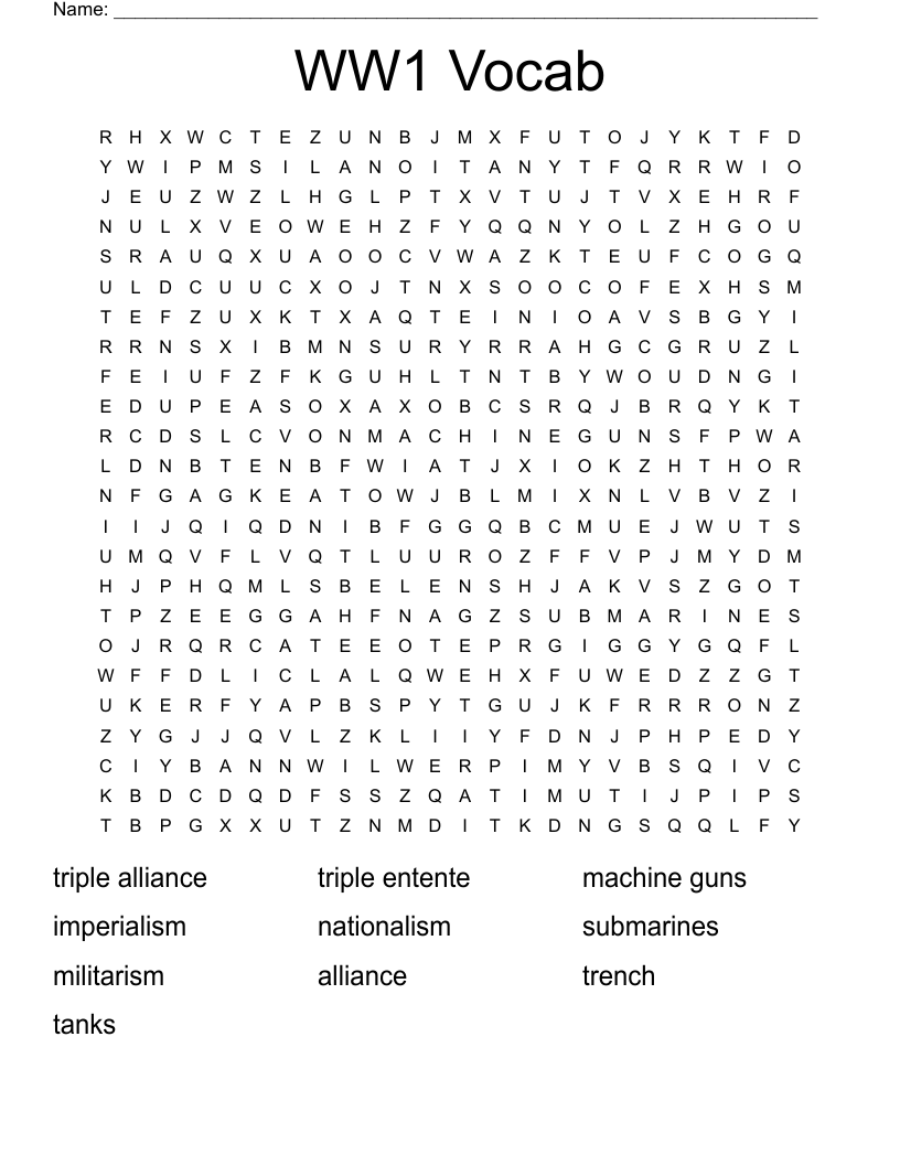 WW1 Vocab Word Search