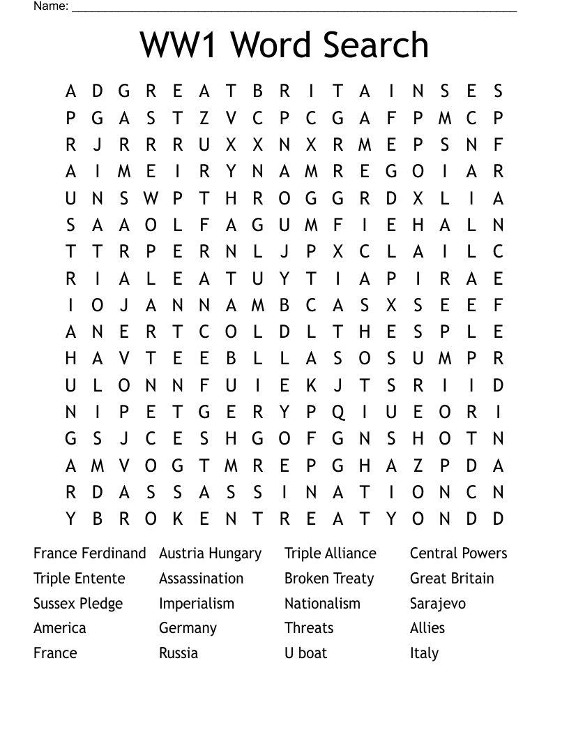 WW1 Word Search