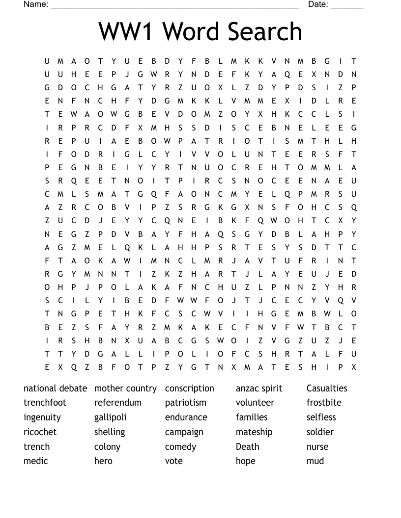WW1 Word Search