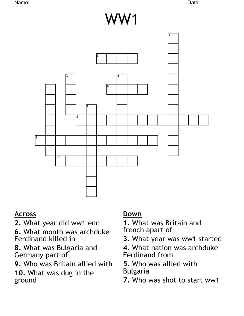 WW1  Crossword