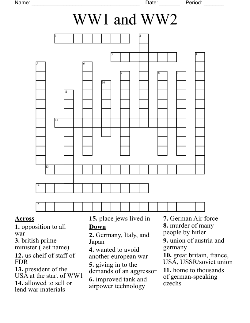 WW1 and WW2  Crossword