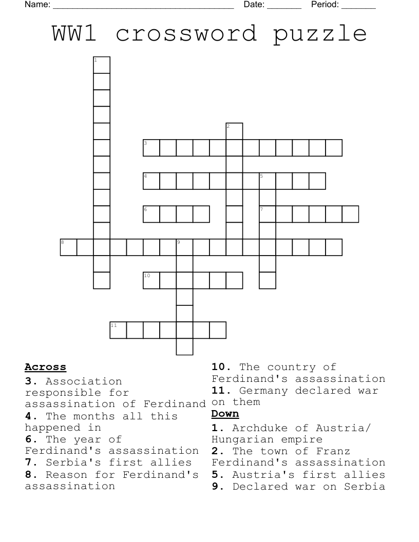 WW1 crossword puzzle