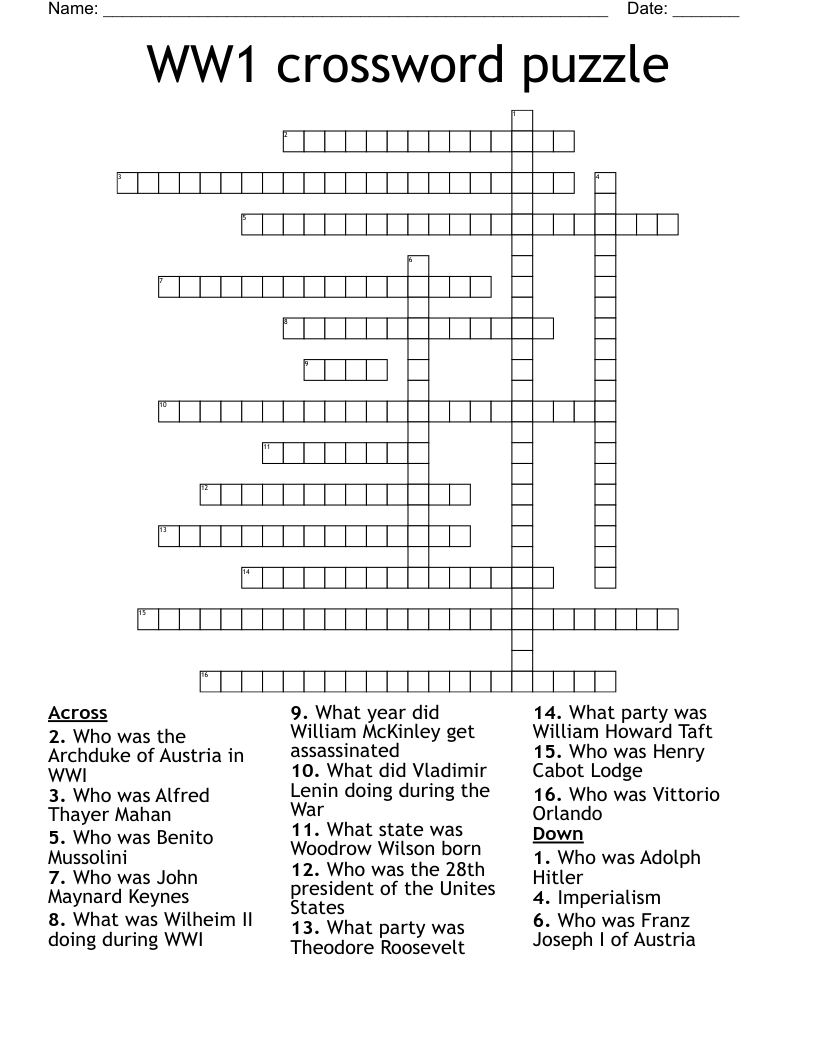 WW1 crossword puzzle 
