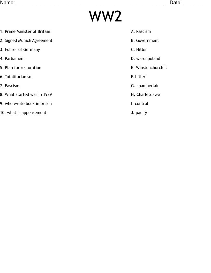 WW2 Worksheet