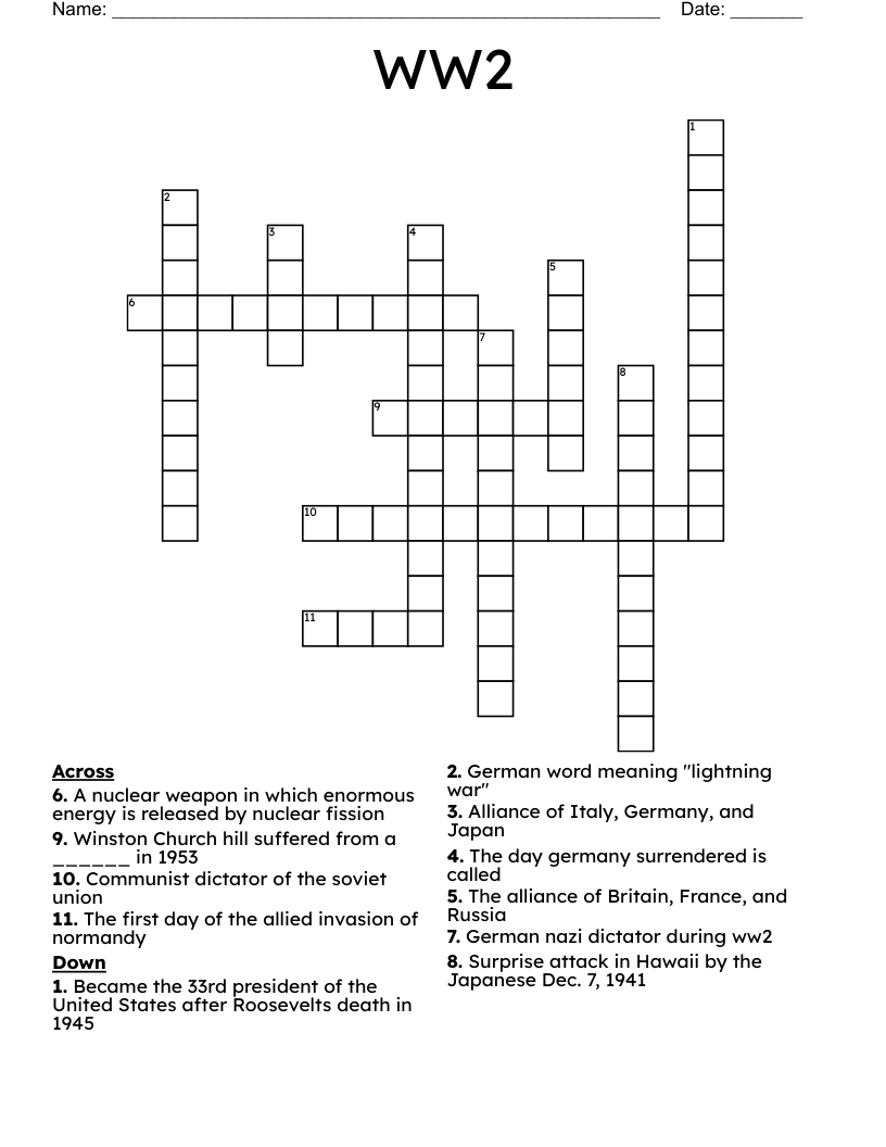 WW2 Crossword