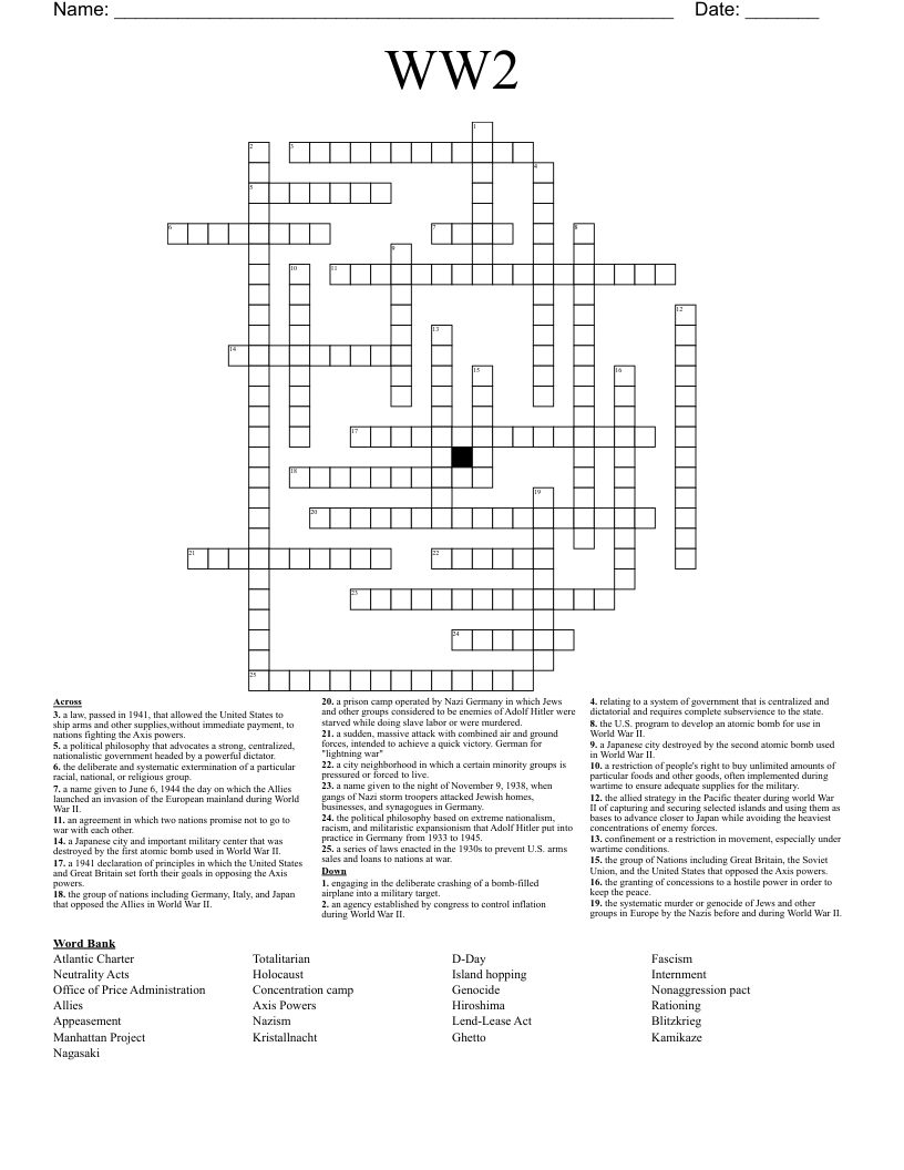 WW2 Crossword