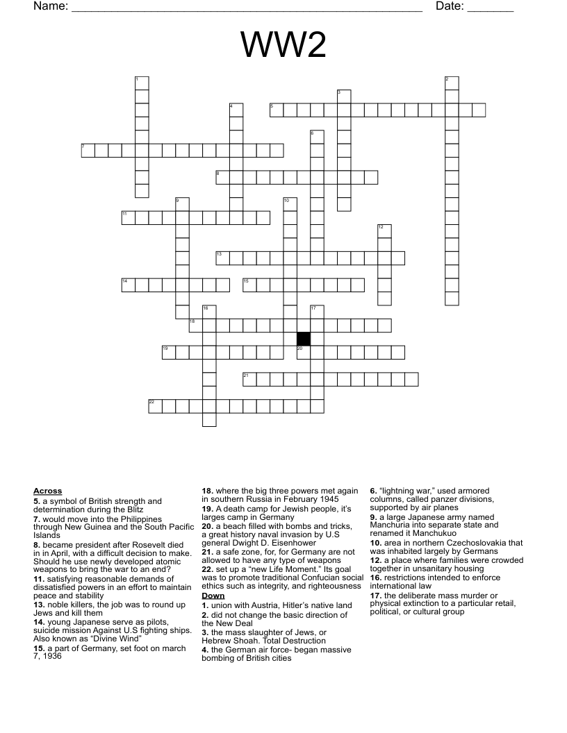 WW2 Crossword