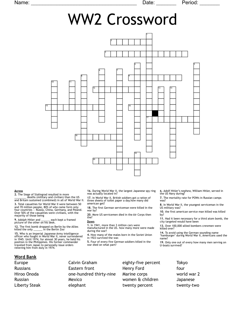 WW2 Crossword