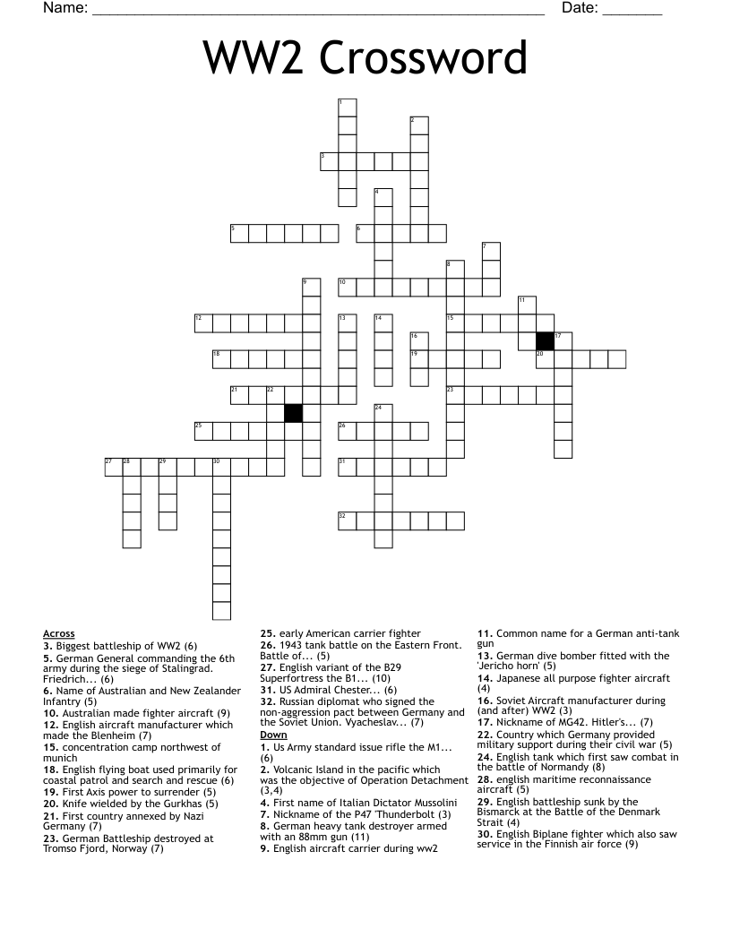 WW2 Crossword