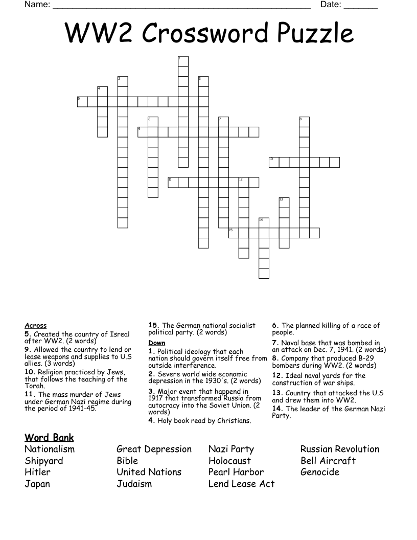 WW2 Crossword Puzzle