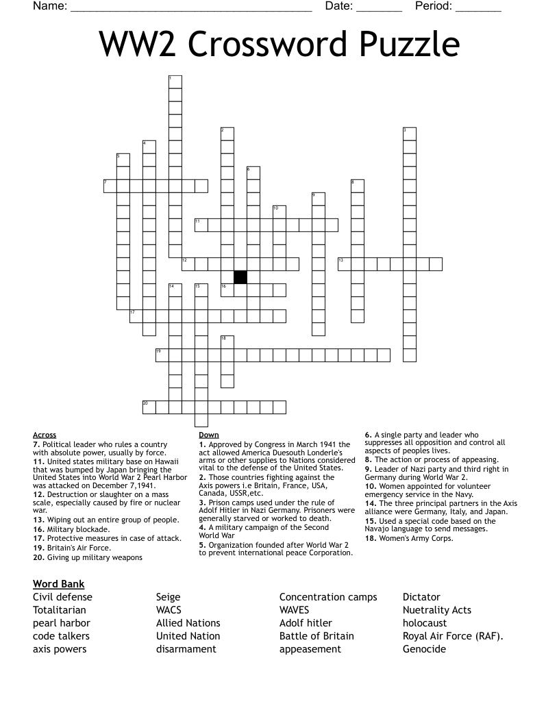WW2 Crossword Puzzle