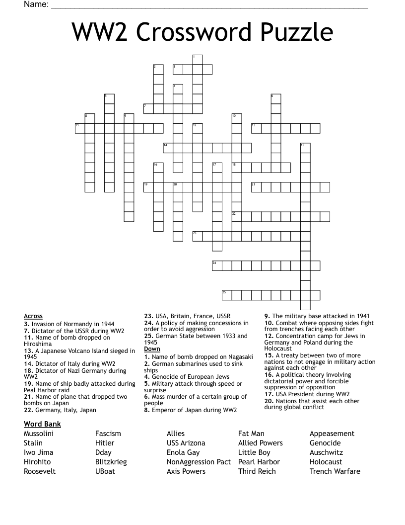 WW2 Crossword Puzzle