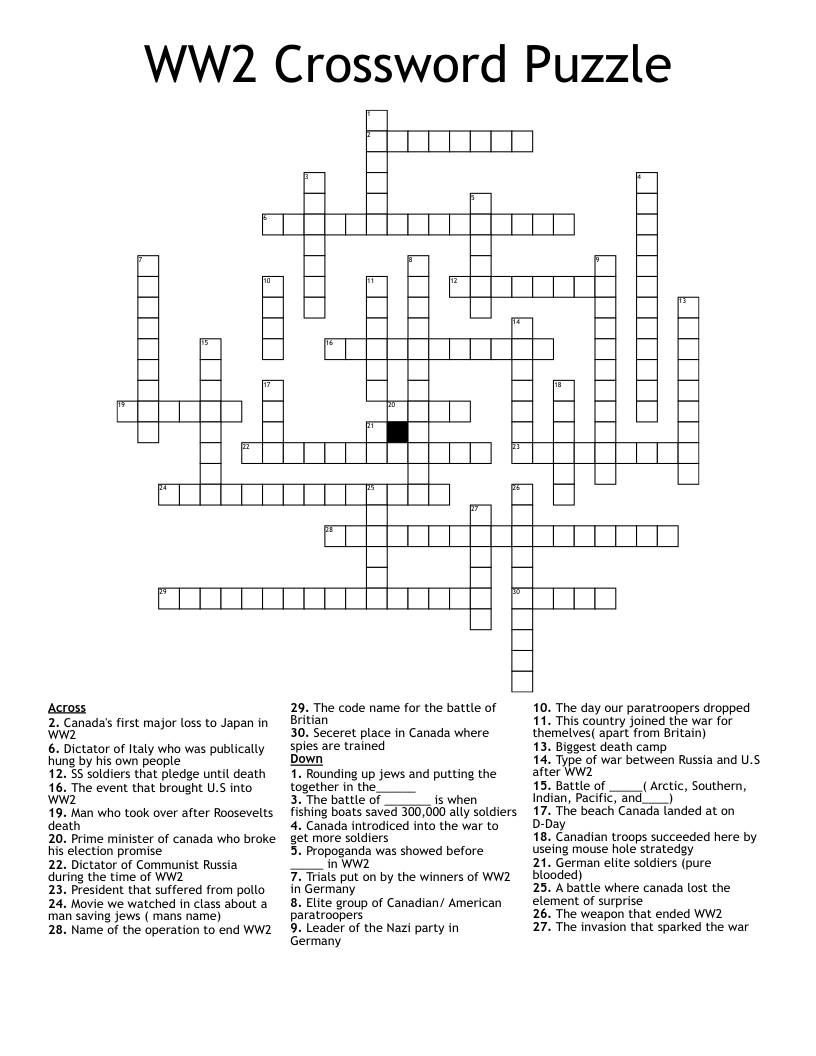 WW2 Crossword Puzzle