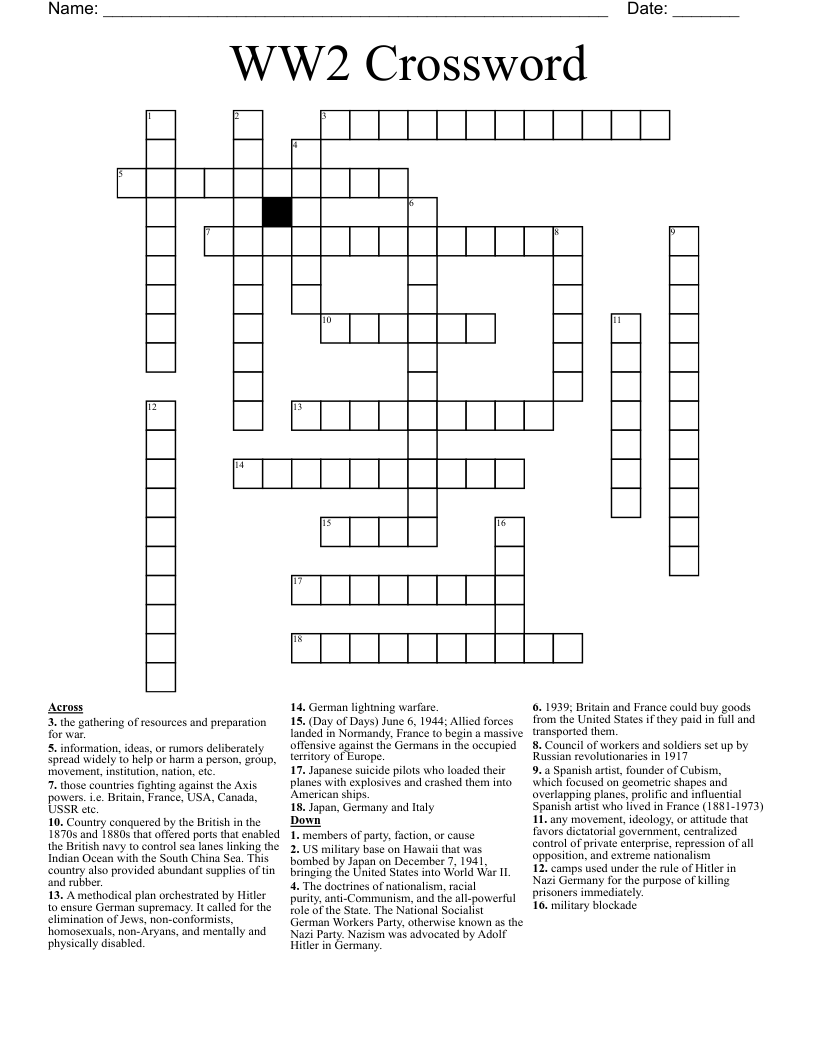 WW2 Crossword 