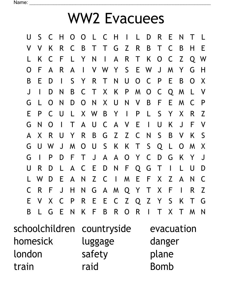 WW2 Evacuees Word Search
