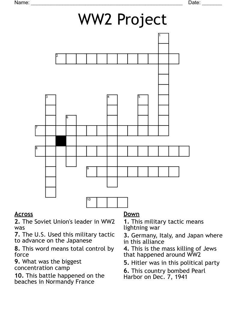 WW2 Project Crossword