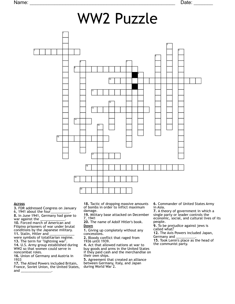 WW2 Puzzle Crossword