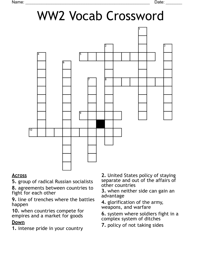 WW2 Vocab Crossword